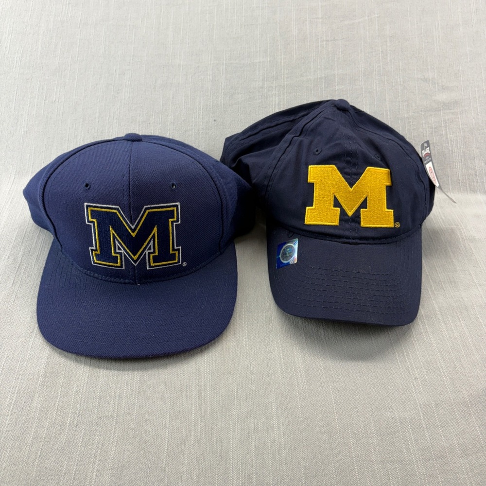 Starter Michigan Wolverines Hat Lot OSFA Vintage Snapback & NWT Navy Blue Cap